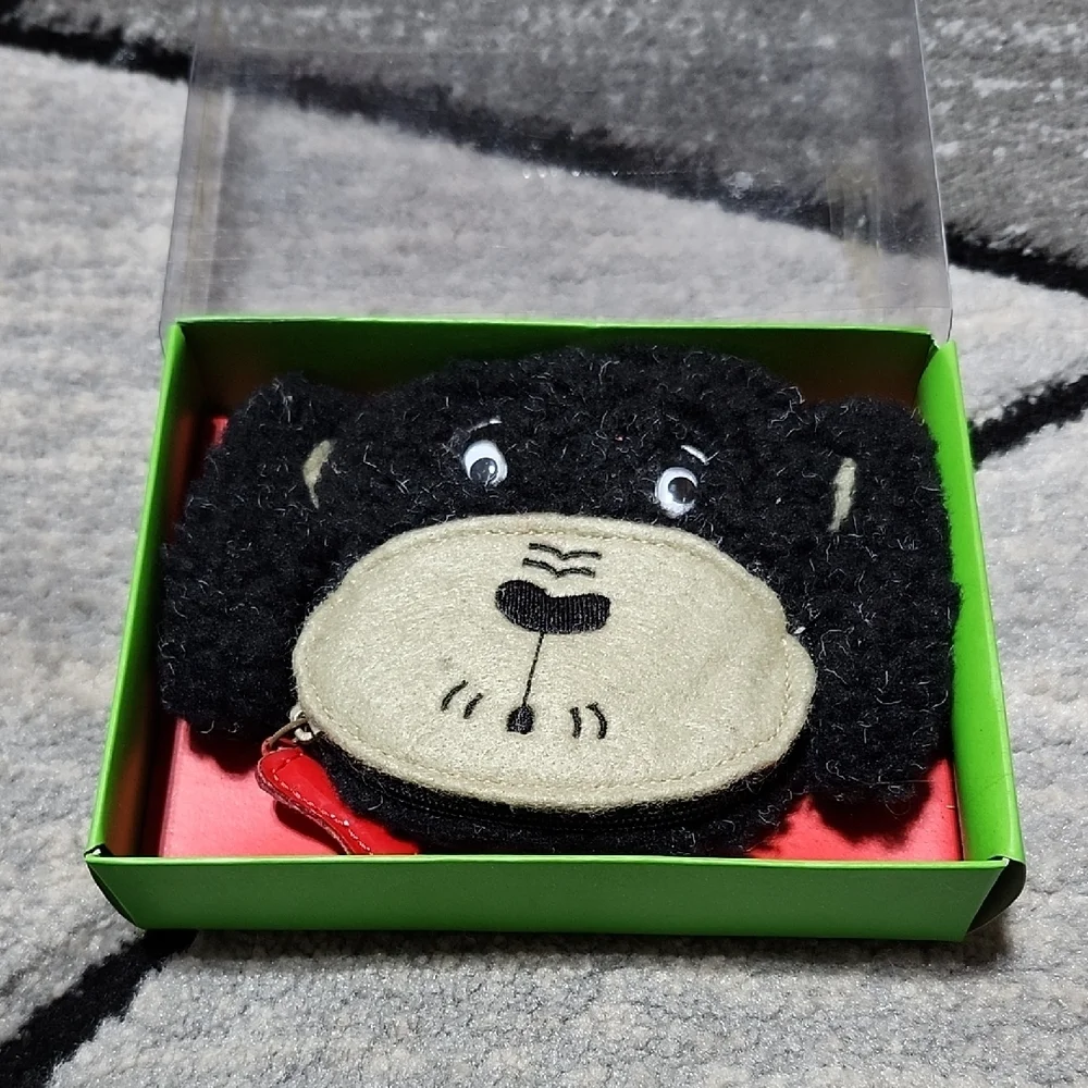 VINTAGE SHERPA DOG RED FAUX-LEATHER DOG BONE ZIP-CHARM COIN POUCH KEYCHAIN
